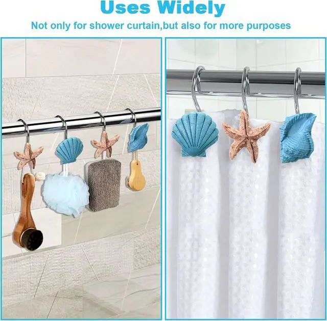 Alt view image 3 of 7 - AGPtek® Seashell Shower Curtain Hooks, Blue Seashell, 12PCS | Anti Rust, Decorative Resin, Bathroom Decor, Baby Room Decor, Bedroom & Living Room Decor