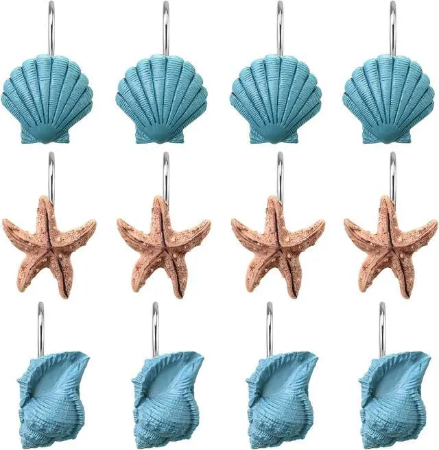 Alt view image 4 of 7 - AGPtek® Seashell Shower Curtain Hooks, Blue Seashell, 12PCS | Anti Rust, Decorative Resin, Bathroom Decor, Baby Room Decor, Bedroom & Living Room Decor