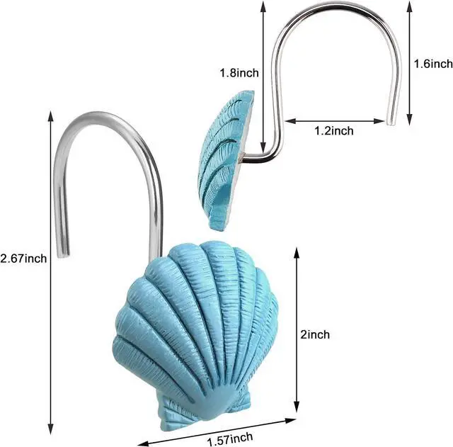 Alt view image 6 of 7 - AGPtek® Seashell Shower Curtain Hooks, Blue Seashell, 12PCS | Anti Rust, Decorative Resin, Bathroom Decor, Baby Room Decor, Bedroom & Living Room Decor