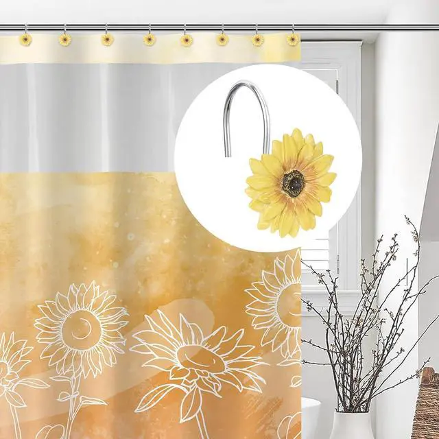 Alt view image 5 of 6 - Sunlit Yellow Sunflower Shower Curtain Hooks, Home Decorative Shower Curtain Rings for Bathroom, Resin, Summer Floral Shower Curtain Hanger Hooks for Living Room, Set of 12