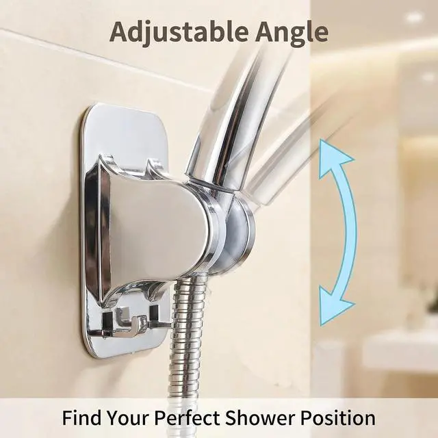 Alt view image 2 of 7 - Shower Head Holder with Hooks, Self Adhesive Handheld Shower Head Holder for Smooth Wall, Adjustable Shower Wand Holder with 2 Hooks, No Tools Required ABS Shower Mount for Bathroom, Universal Fit