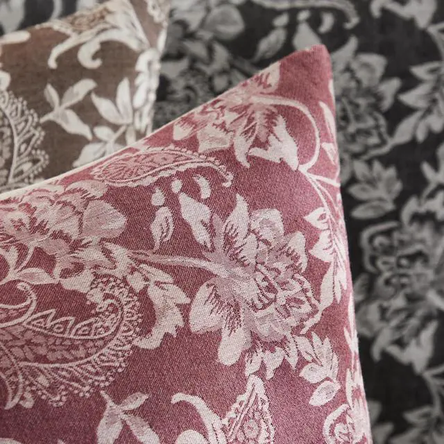 Alt view image 2 of 7 - Floral Jacquard Throw Pillow Covers Set of 2, Background/Burgundy 18x18 Inch, Farmhouse Decorative Cotton Burgundy Cushion Covers for Sofa Bed Living Room Home Decor
