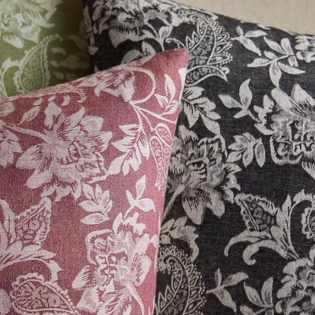 Alt view image 3 of 7 - Floral Jacquard Throw Pillow Covers Set of 2, Background/Burgundy 18x18 Inch, Farmhouse Decorative Cotton Burgundy Cushion Covers for Sofa Bed Living Room Home Decor