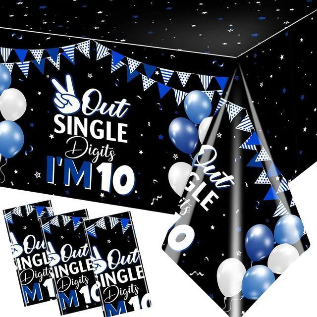 Main image of 10th Birthday Decorations for Boys,3pcs Double Digits Birthday Boy Tablecloths 10 Year Old Birth-Day Decorations Plastic Table Cover for Boys Birth-Day Party