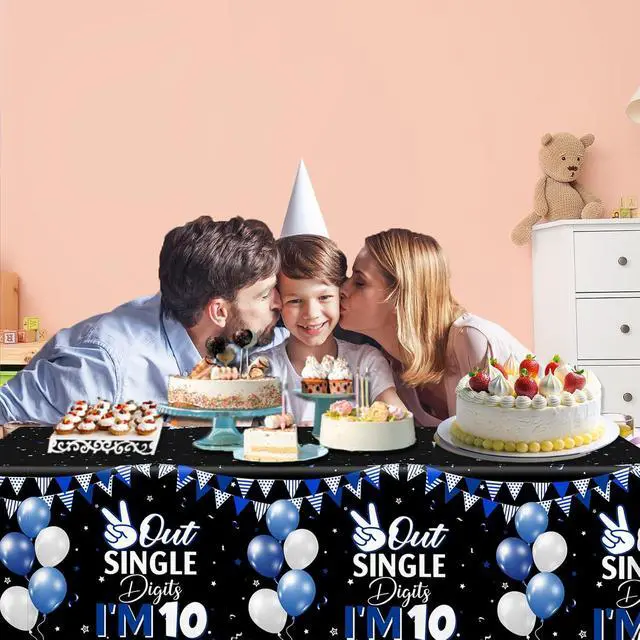 Alt view image 2 of 6 - 10th Birthday Decorations for Boys,3pcs Double Digits Birthday Boy Tablecloths 10 Year Old Birth-Day Decorations Plastic Table Cover for Boys Birth-Day Party