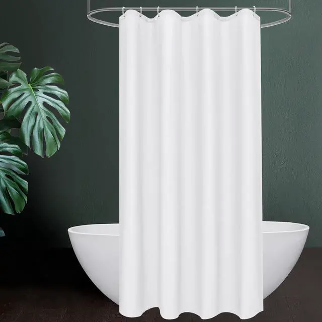 Main image of UFRIDAY White Fabric Half Size Stall Shower Curtain Liner 36 x 72 inches with 6 Hooks,Washable Fabric Shower Curtain for Bathroom Water Resistant 36 inch Shower Liner Hotel Quality Bathroom Curtains