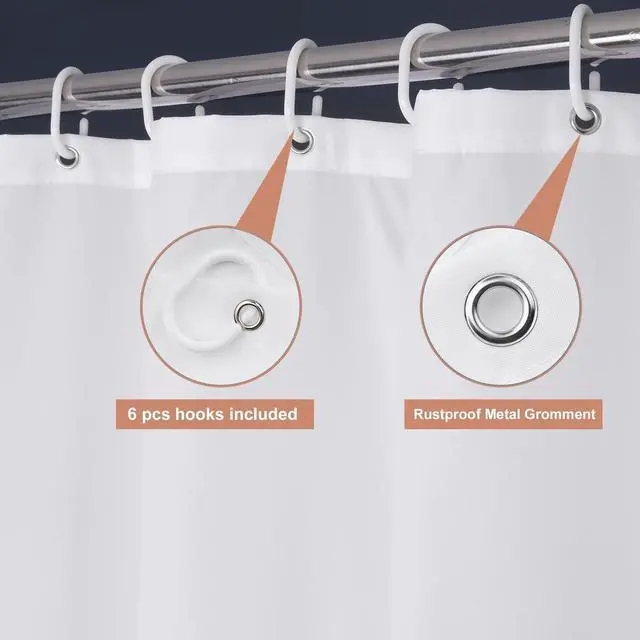 Alt view image 2 of 7 - UFRIDAY White Fabric Half Size Stall Shower Curtain Liner 36 x 72 inches with 6 Hooks,Washable Fabric Shower Curtain for Bathroom Water Resistant 36 inch Shower Liner Hotel Quality Bathroom Curtains
