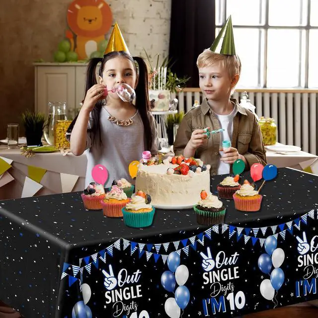 Alt view image 4 of 6 - 10th Birthday Decorations for Boys,3pcs Double Digits Birthday Boy Tablecloths 10 Year Old Birth-Day Decorations Plastic Table Cover for Boys Birth-Day Party