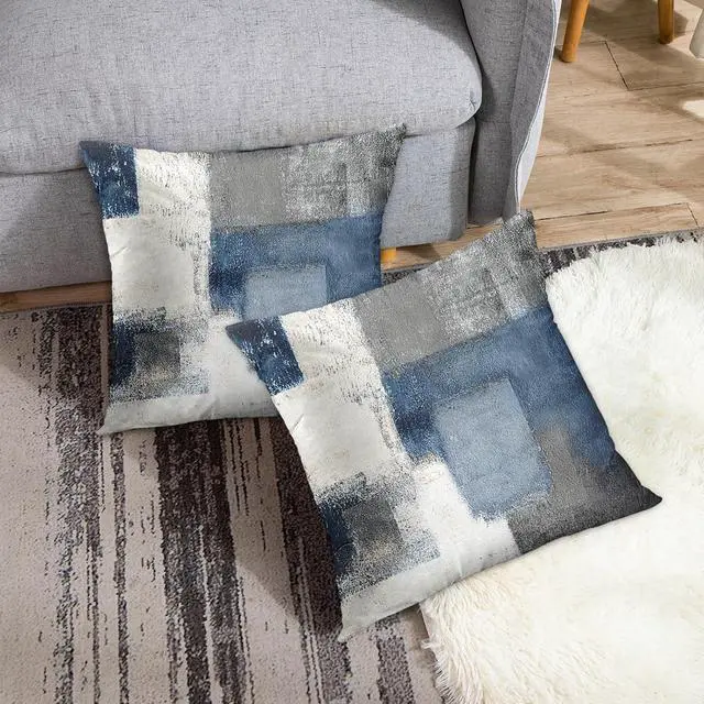 Alt view image 4 of 7 - Emvency Throw Pillow Covers Set of 2, 18 x 18 Inch, Abstract Modern Blue | Gray Painting Outdoor Decorative Square Pillow Cases Couch Cushion Case for Couch Bed Sofa Living Room Home Decor
