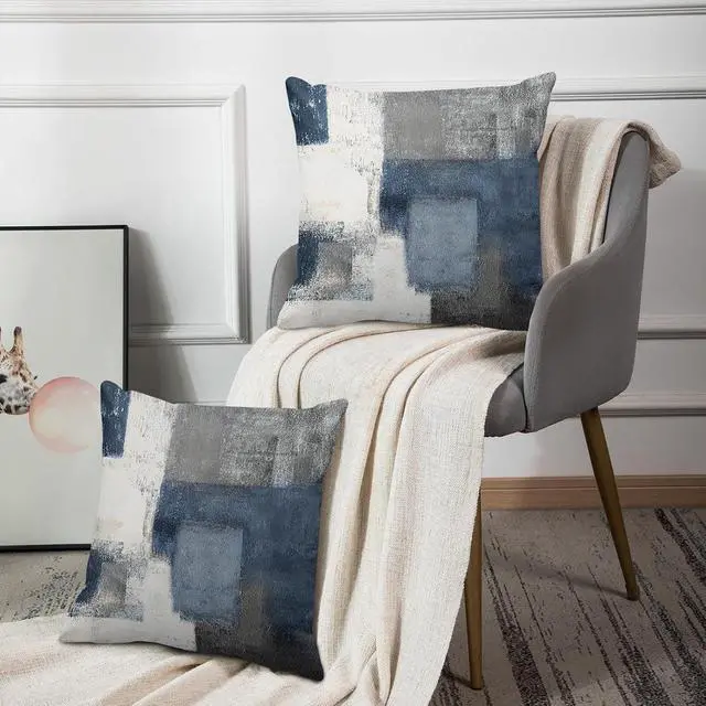 Alt view image 5 of 7 - Emvency Throw Pillow Covers Set of 2, 18 x 18 Inch, Abstract Modern Blue | Gray Painting Outdoor Decorative Square Pillow Cases Couch Cushion Case for Couch Bed Sofa Living Room Home Decor