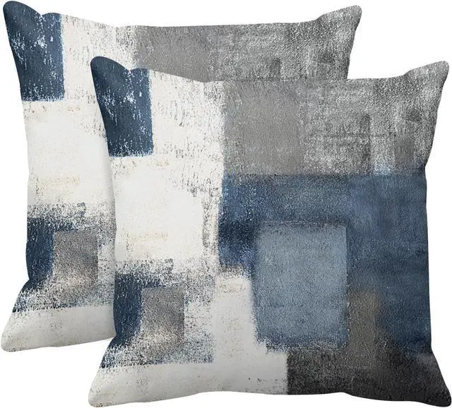 Main image of Emvency Throw Pillow Covers Set of 2, 18 x 18 Inch, Abstract Modern Blue | Gray Painting Outdoor Decorative Square Pillow Cases Couch Cushion Case for Couch Bed Sofa Living Room Home Decor