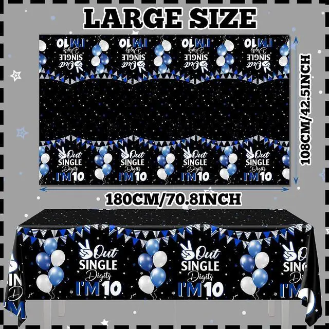 Alt view image 6 of 6 - 10th Birthday Decorations for Boys,3pcs Double Digits Birthday Boy Tablecloths 10 Year Old Birth-Day Decorations Plastic Table Cover for Boys Birth-Day Party