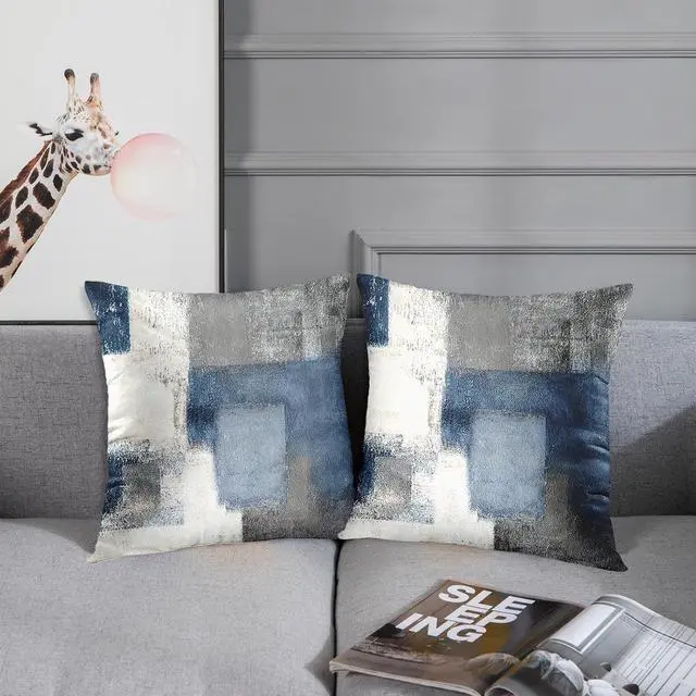 Alt view image 7 of 7 - Emvency Throw Pillow Covers Set of 2, 18 x 18 Inch, Abstract Modern Blue | Gray Painting Outdoor Decorative Square Pillow Cases Couch Cushion Case for Couch Bed Sofa Living Room Home Decor