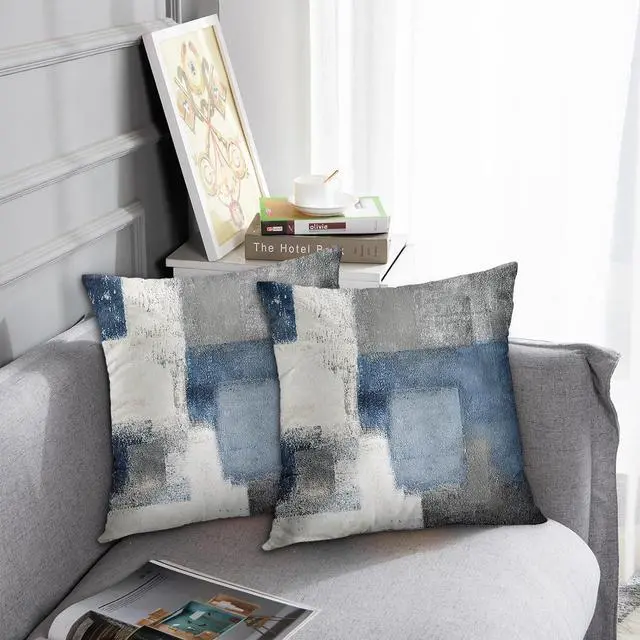 Alt view image 2 of 7 - Emvency Throw Pillow Covers Set of 2, 18 x 18 Inch, Abstract Modern Blue | Gray Painting Outdoor Decorative Square Pillow Cases Couch Cushion Case for Couch Bed Sofa Living Room Home Decor
