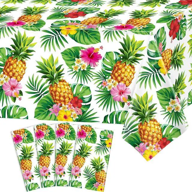 Main image of 4 Pack Hawaiian Luau Tablecloth Tropical Table Cover Palm Leaves Party Table Cloth Waterproof Rectangular Decoration for Aloha Summer Beach Pool Birthday Party Supplies, 51 x 86 in