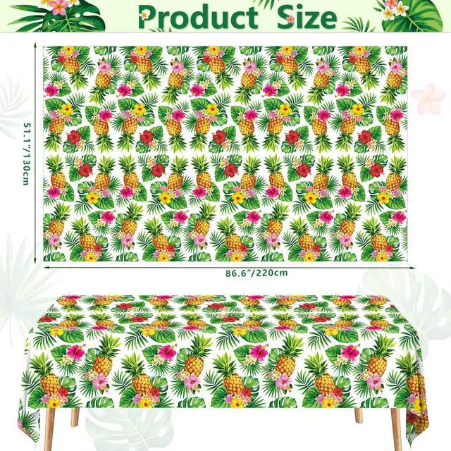 Alt view image 4 of 7 - 4 Pack Hawaiian Luau Tablecloth Tropical Table Cover Palm Leaves Party Table Cloth Waterproof Rectangular Decoration for Aloha Summer Beach Pool Birthday Party Supplies, 51 x 86 in