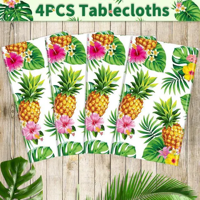 Alt view image 5 of 7 - 4 Pack Hawaiian Luau Tablecloth Tropical Table Cover Palm Leaves Party Table Cloth Waterproof Rectangular Decoration for Aloha Summer Beach Pool Birthday Party Supplies, 51 x 86 in