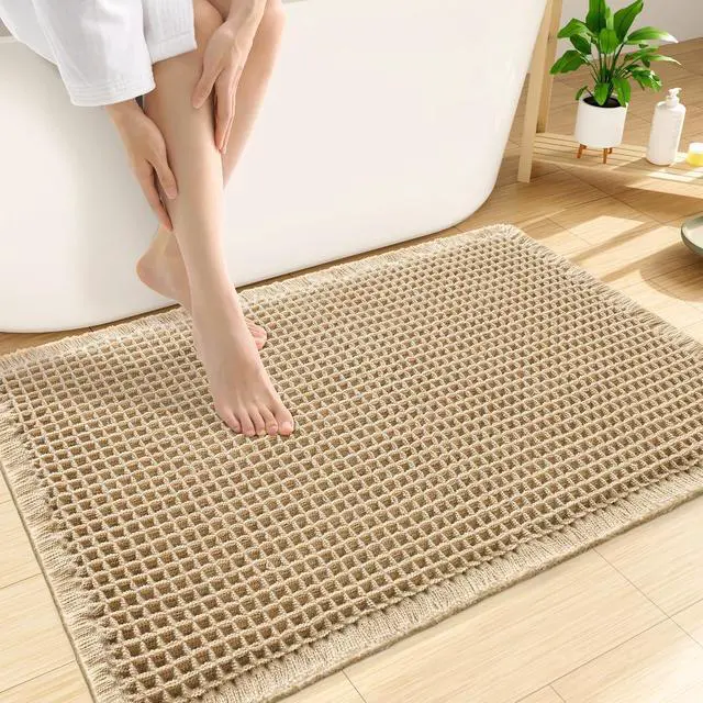 Main image of Smiry Waffle Bath Mat 30X20, Extra Soft Absorbent Bathroom Rugs, Brown | Non Slip Machine Washable Quick Dry Bath Rugs for Bathroom Floor, Tub, Shower, Home Decor Accessories