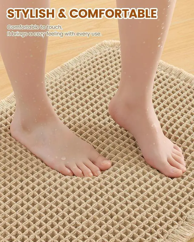 Alt view image 3 of 7 - Smiry Waffle Bath Mat 30X20, Extra Soft Absorbent Bathroom Rugs, Brown | Non Slip Machine Washable Quick Dry Bath Rugs for Bathroom Floor, Tub, Shower, Home Decor Accessories