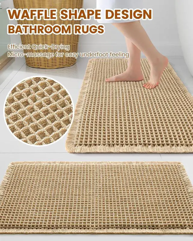 Alt view image 2 of 7 - Smiry Waffle Bath Mat 30X20, Extra Soft Absorbent Bathroom Rugs, Brown | Non Slip Machine Washable Quick Dry Bath Rugs for Bathroom Floor, Tub, Shower, Home Decor Accessories