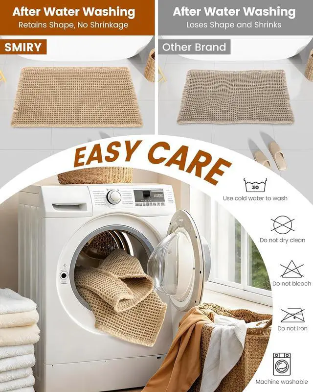 Alt view image 6 of 7 - Smiry Waffle Bath Mat 30X20, Extra Soft Absorbent Bathroom Rugs, Brown | Non Slip Machine Washable Quick Dry Bath Rugs for Bathroom Floor, Tub, Shower, Home Decor Accessories