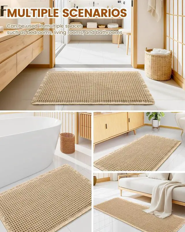 Alt view image 7 of 7 - Smiry Waffle Bath Mat 30X20, Extra Soft Absorbent Bathroom Rugs, Brown | Non Slip Machine Washable Quick Dry Bath Rugs for Bathroom Floor, Tub, Shower, Home Decor Accessories