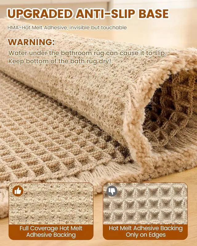 Alt view image 5 of 7 - Smiry Waffle Bath Mat 30X20, Extra Soft Absorbent Bathroom Rugs, Brown | Non Slip Machine Washable Quick Dry Bath Rugs for Bathroom Floor, Tub, Shower, Home Decor Accessories