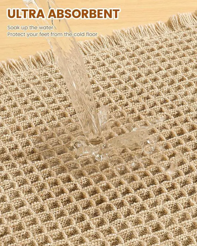 Alt view image 4 of 7 - Smiry Waffle Bath Mat 30X20, Extra Soft Absorbent Bathroom Rugs, Brown | Non Slip Machine Washable Quick Dry Bath Rugs for Bathroom Floor, Tub, Shower, Home Decor Accessories