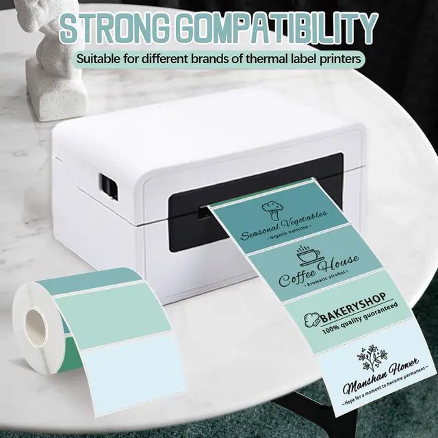 Alt view image 4 of 7 - 3" x 2" Green Thermal Label,Self-Adhesive Rectangle Thermal Sticker Labels for Logo Design,Name/Price Tag,Thanks Card,Address,QR Code