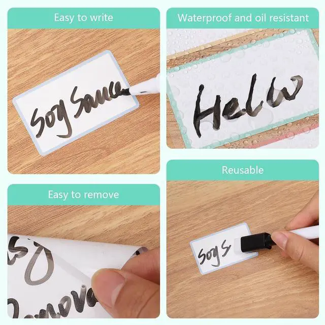 Alt view image 3 of 7 - Dry Erase Sticker Labels 60Pcs Reusable Dry Erase Notes Storage Bins Labels | Waterproof and Oil-Proof Removable Stickers for Food Containers Kitchen Classroom, 1.2In ×3In 2In×2.4In