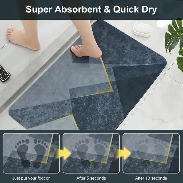 Alt view image 3 of 7 - Diatomaceous Earth Bath Mat,Quick Dry Bathroom Rug,Non-Slip Absorbent Mat for Bathroom Floor Bathtub Shower,16x24 Inches (Grey-Golden Impression, 16 x 24)