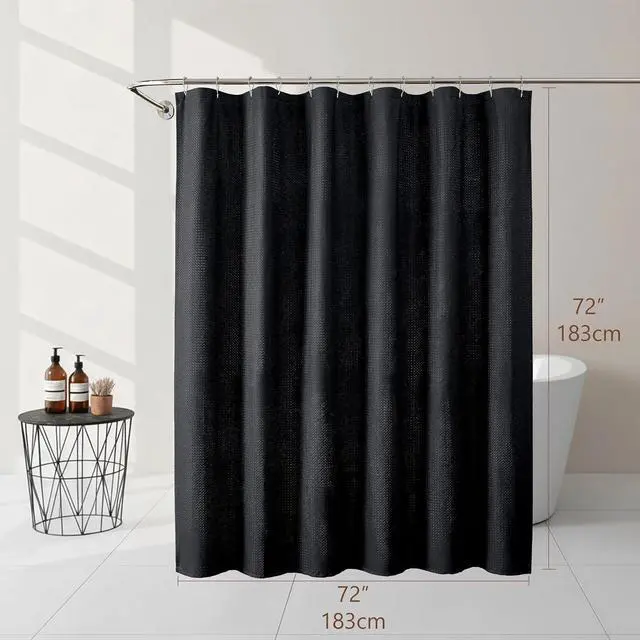Alt view image 4 of 7 - Black Shower Curtain 72 Inch Length 1 Piece, Waffle Embossed Textured Soft Fabric Hotel Shower Curtain for Bathroom, Modern Polyester Water Repellent Machine Washable Bath Decor, 72Wx72L Inches