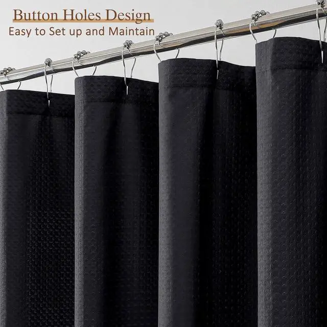 Alt view image 3 of 7 - Black Shower Curtain 72 Inch Length 1 Piece, Waffle Embossed Textured Soft Fabric Hotel Shower Curtain for Bathroom, Modern Polyester Water Repellent Machine Washable Bath Decor, 72Wx72L Inches