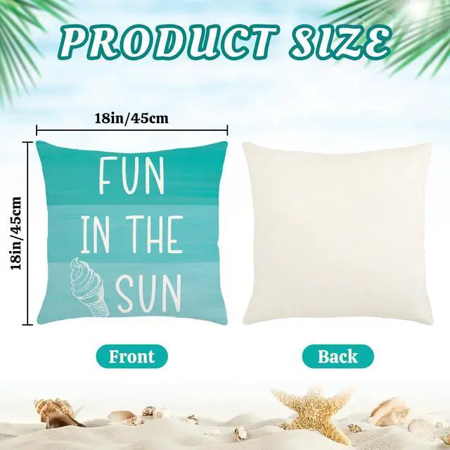 Alt view image 2 of 7 - Summer Pillow Covers 18x18 Inch Ice Cream Blue Throw Pillowcase Set of 4 | Home Farmhouse Couch Sofa Bed Indoor Outdoor Decor
