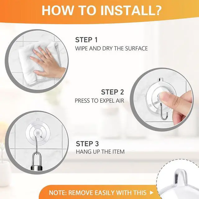 Alt view image 6 of 7 - KORCCI Suction Cup Hooks 12Pack - Max Load 10LB, 1.77Inch Clear Medium Suction Cups, No Trace, Reusable & Removable, Stainless Steel Hooks, for Tile, Glass, Window, Shower, Kitchen, Bathroom