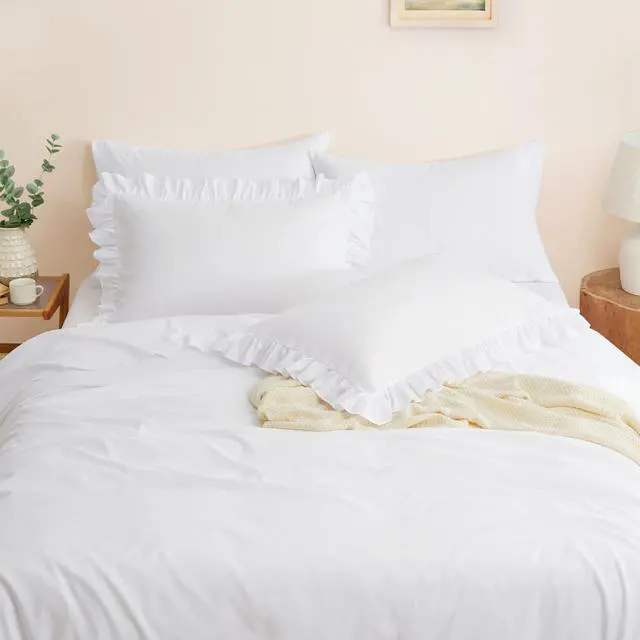 Alt view image 5 of 7 - Horbaunal 2 Pack White Ruffle Throw Pillow Covers 20" x 20" | 2 Inch Ruffled, Square Pillow Covers, Soft Microfiber Ruffle Pillow Shams, Shabby Chic Pillowcases