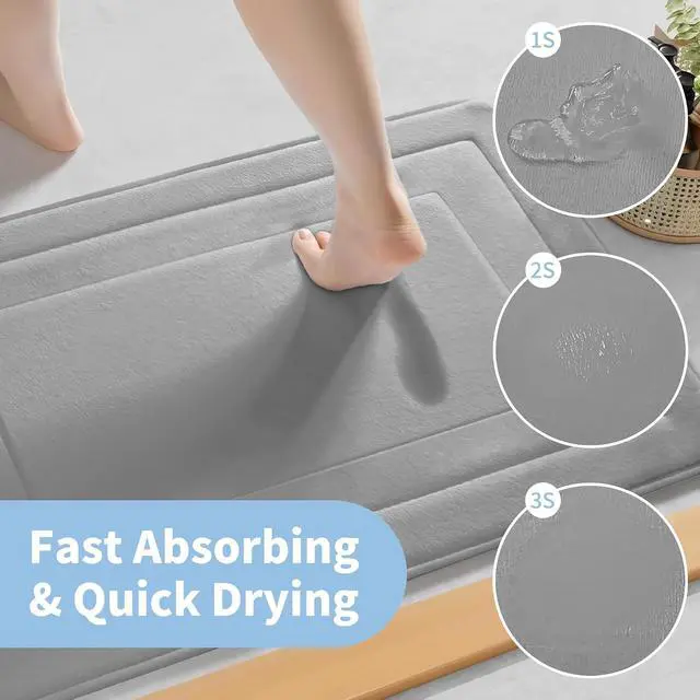 Alt view image 5 of 7 - Cupic Cupid Memory Foam Bath Mat 20"×32", Non Slip Bathroom Rugs, Gray | Soft Touch, Cushioned Comfort, Non Slip Bathroom Mat, Super Absorbent & Quick Dry, Machine Washable for Shower, Tub & Vanity