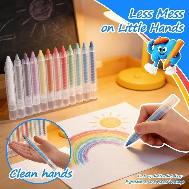 Alt view image 3 of 7 - NewFamily Dustless Chalk for Kids, 12 Colors with Twist-Up Holders, Fine-Tip Washable Non-Toxic Chalk for Chalkboards, Easels and Paper, Ages 3+