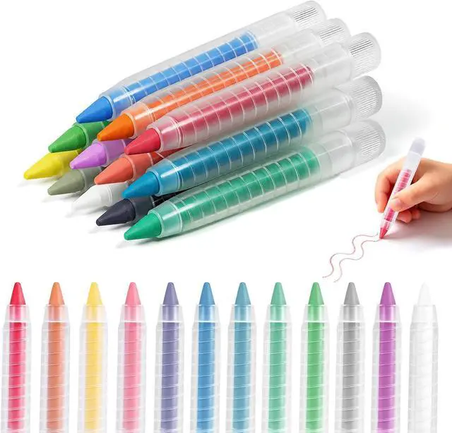 Main image of NewFamily Dustless Chalk for Kids, 12 Colors with Twist-Up Holders, Fine-Tip Washable Non-Toxic Chalk for Chalkboards, Easels and Paper, Ages 3+
