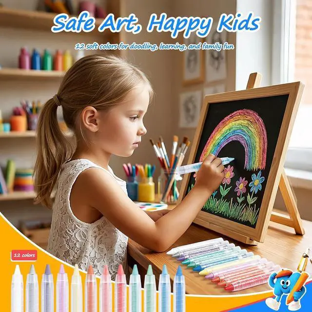 Alt view image 6 of 7 - NewFamily Dustless Chalk for Kids, 12 Colors with Twist-Up Holders, Fine-Tip Washable Non-Toxic Chalk for Chalkboards, Easels and Paper, Ages 3+