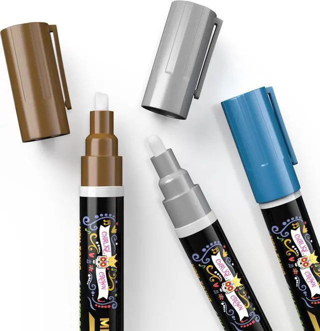 Alt view image 5 of 6 - CHALKY CROWN Metallic Liquid Chalk Markers Chalkboard Markers - 8 Pack,6mm | Shimmering Metallic Colors for Blackboards, Windows & Mirrors - Reversible Chisel & Bullet Tips - Dust-Free & Erasable