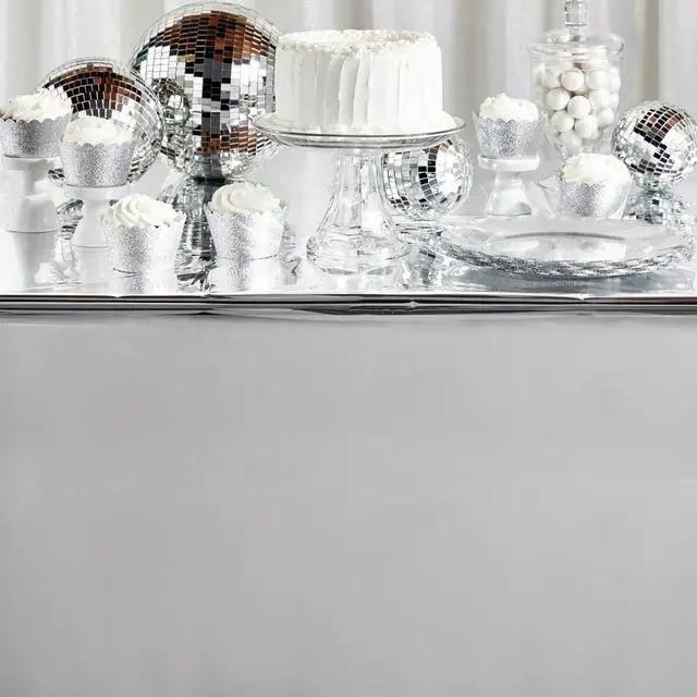 Alt view image 4 of 7 - Juvale 3 Pack Plastic Table Cloths - Metallic Silver Plastic Tablecloth for Birthday Party Decorations (Shiny Foil, 54x108 Silver Tablecloth)