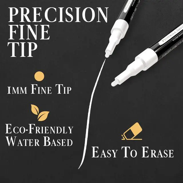 Alt view image 2 of 7 - Pinturale Arts 2 Extra Fine Tip White Chalk Markers | 1mm Tip | For Windows, Blackboard, Dry Erase Board, Chalkboards, Glass, Easy Erase | White Chalk Pens Fine Tip
