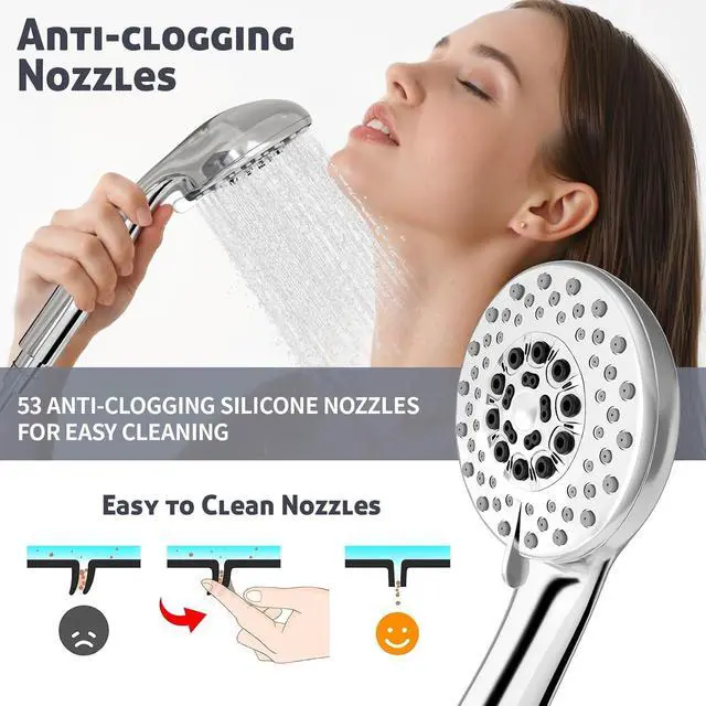 Alt view image 2 of 6 - High Pressure Shower Head with Powerful Shower Spray, 5 Spray Modes, Non-Clogging NozzlesBlack