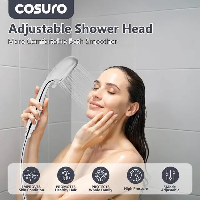 Alt view image 4 of 6 - High Pressure Shower Head with Powerful Shower Spray, 5 Spray Modes, Non-Clogging NozzlesBlack