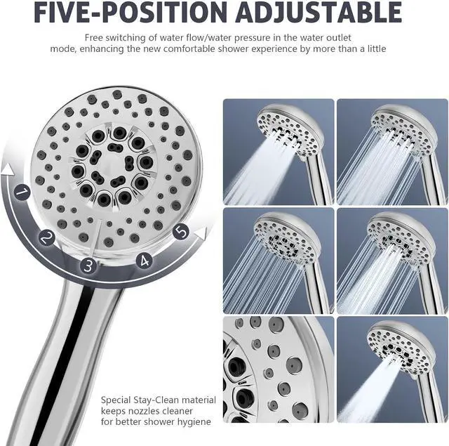 Alt view image 3 of 6 - High Pressure Shower Head with Powerful Shower Spray, 5 Spray Modes, Non-Clogging NozzlesBlack