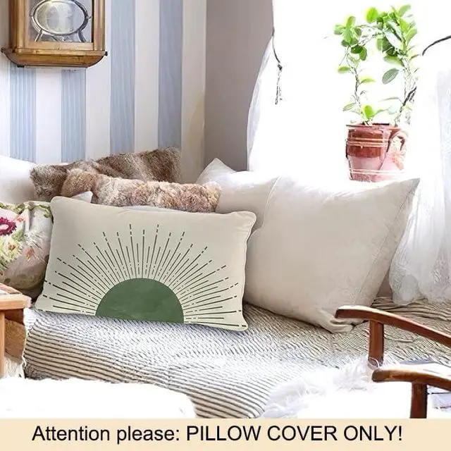 Alt view image 2 of 5 - OGILRE Boho Green Sun Throw Pillows 12x20 Inch,Bedroom Decor Throw Pillow Cover for Dorm Bed Soft Home Couch,Green Decorative Lumbar Pillows for Bed Chairs