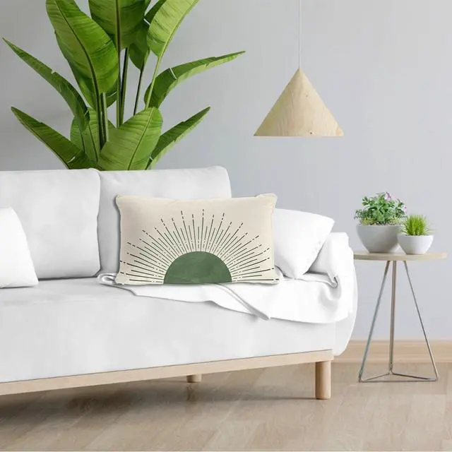Alt view image 3 of 5 - OGILRE Boho Green Sun Throw Pillows 12x20 Inch,Bedroom Decor Throw Pillow Cover for Dorm Bed Soft Home Couch,Green Decorative Lumbar Pillows for Bed Chairs