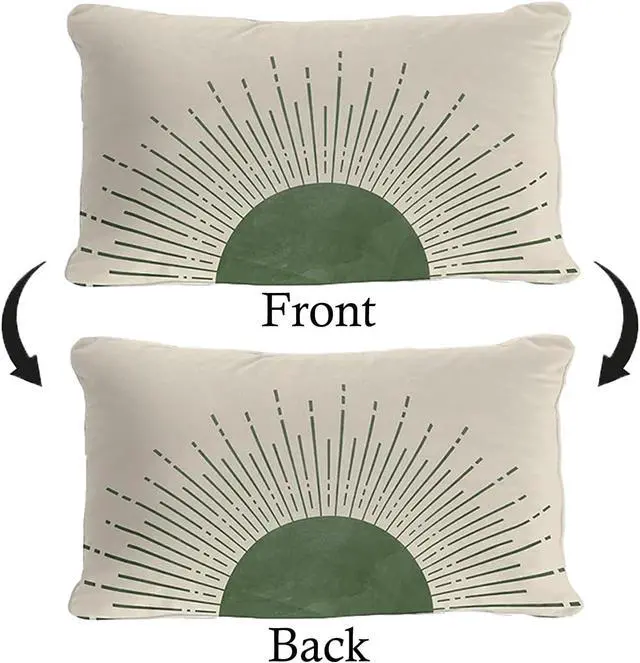 Alt view image 4 of 5 - OGILRE Boho Green Sun Throw Pillows 12x20 Inch,Bedroom Decor Throw Pillow Cover for Dorm Bed Soft Home Couch,Green Decorative Lumbar Pillows for Bed Chairs