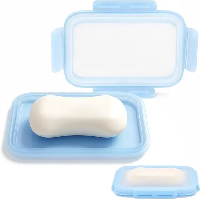 Main image of Slim Travel Soap Case, Silicone Insert Fits Different Soap Shapes | Compact & Easy to Carry / Leak-Resistant 4-Side Snap Closure / Flexible Plastic Shell / For Gym, Dorm, Camping & Hotels